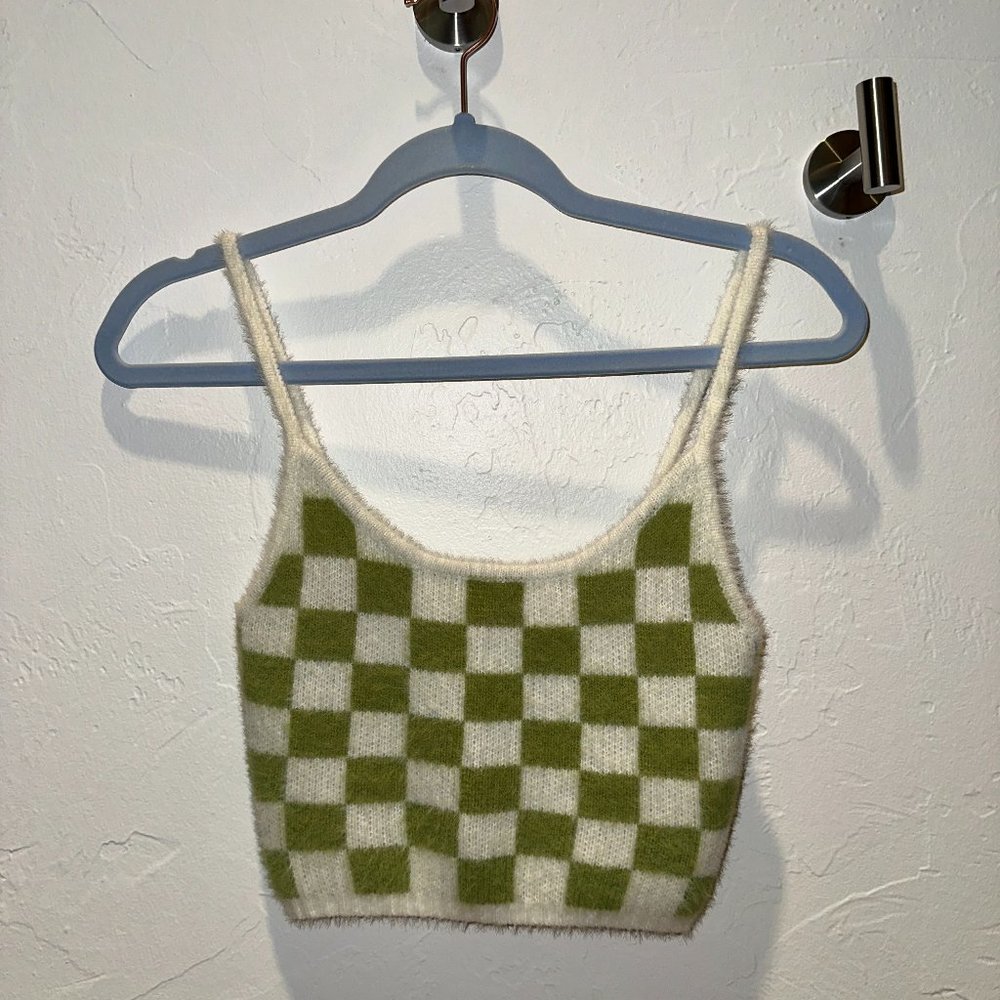 L.A. Hearts Fuzzy Checkered Cropped Tank